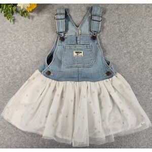 OshKosh Denim Tulle Dress Baby Girl 24M Blue White Star Print Jumper NWT